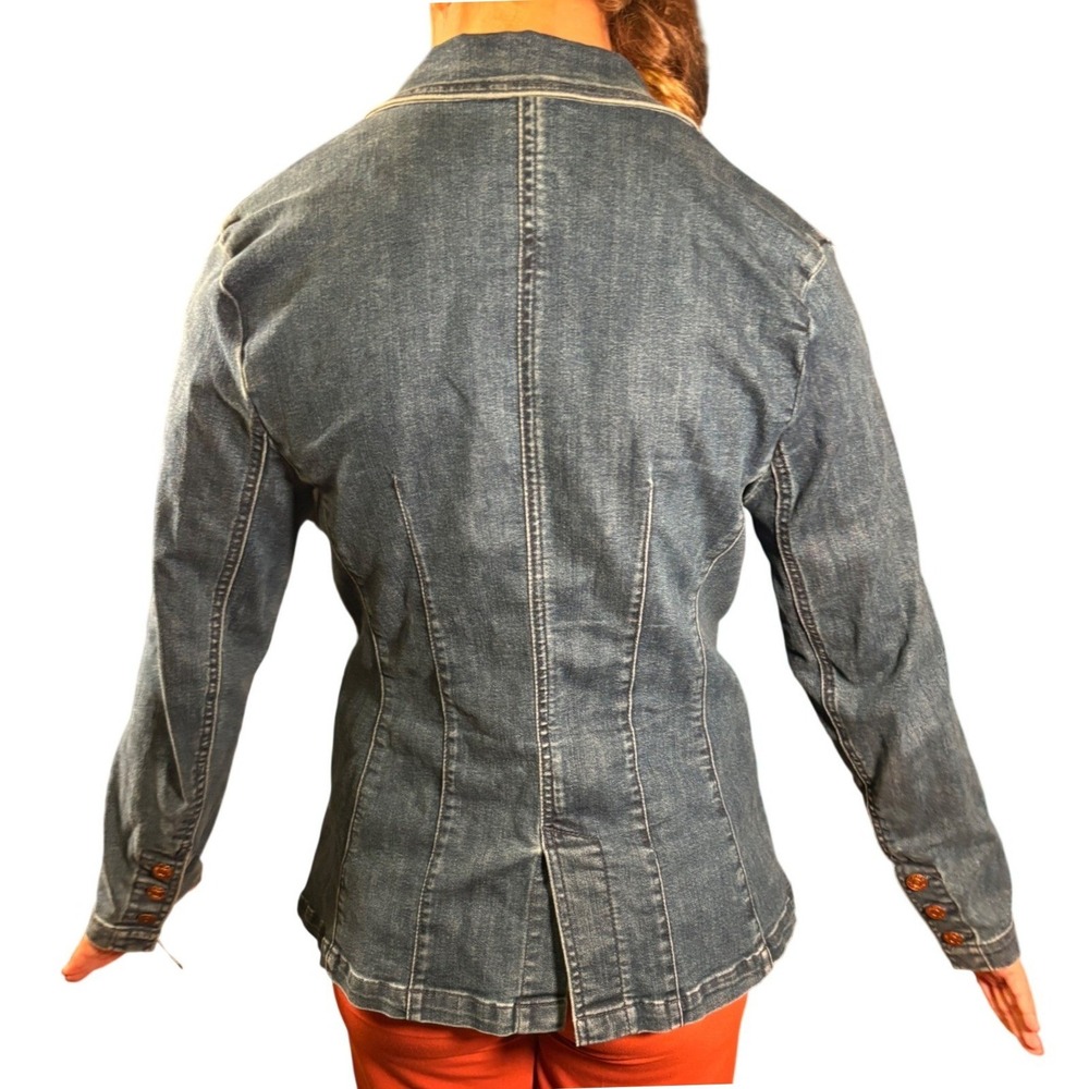 Gloria Vanderbilt Denim Blazer Womens Small Blue Excellent Single Button Stretch - Picture 6 of 6
